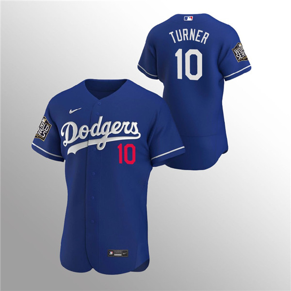 Men's Los Angeles Dodgers #10 Justin Turner Blue 2020 World Series Bound stitched MLB Jersey